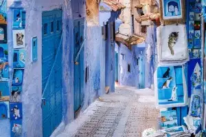 Chefchaouen blue pearl city narrow streets blue walls Morocco Rif mountains