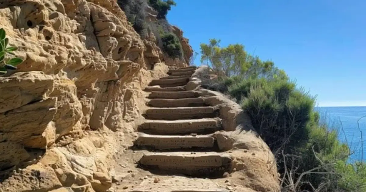 Cliff descent path to Legzira Beach Morocco