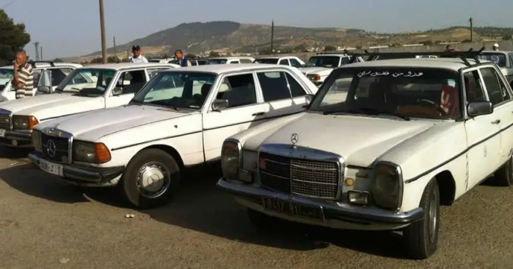 Traditional Moroccan grand taxi Mercedes sedan used for shared transport between cities