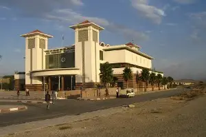 ONCF train at Tangier Med port station platform ready for departure to Tangier city