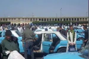 Grand taxi station in Tiznit Morocco with Mercedes taxis